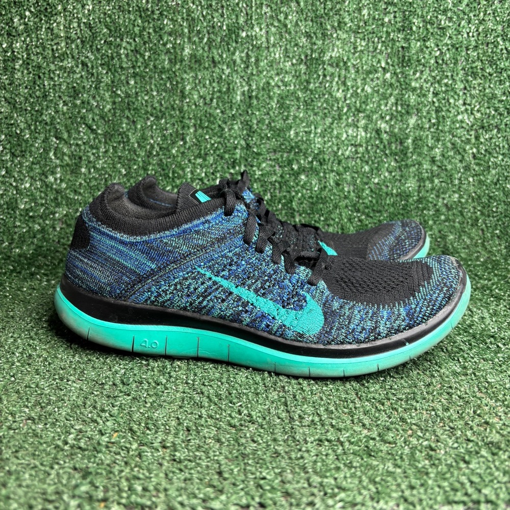 Nike Free 4.0 Flyknit Running Athletic Sneaker Blue Atomic Green Womens Size 8